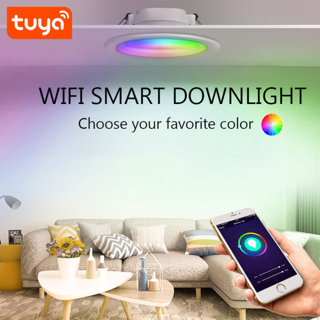 Tuya Smart WiFi Downlight RGBCW, 5-15W, 2700K-6500K, Works with Alexa/Google, App/Voice Control, Dimmable