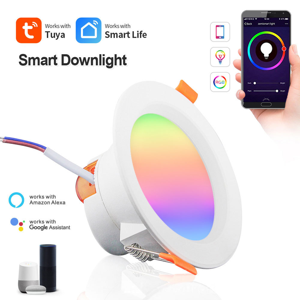 Tuya Smart WiFi Downlight RGBCW, 5-15W, 2700K-6500K, Works with Alexa/Google, App/Voice Control, Dimmable