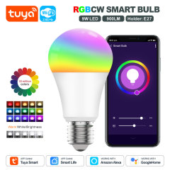Tuya Smart RGBCW WiFi LED Bulb E27, 9W 900LM, Works with Alexa/Google, 16M Colors, Dimmable, Voice & App Control