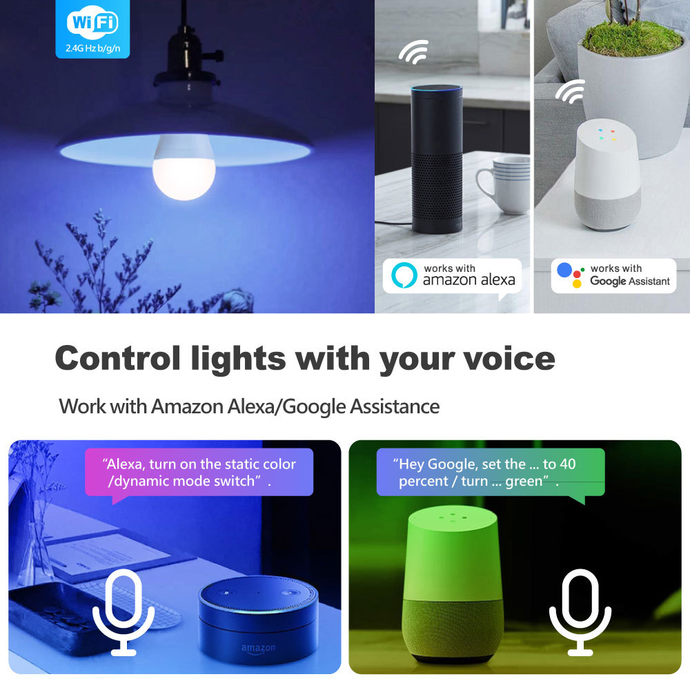 Tuya Smart RGBCW WiFi LED Bulb E27, 9W 900LM, Works with Alexa/Google, 16M Colors, Dimmable, Voice & App Control