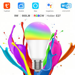 Tuya Smart RGBCW WiFi LED Bulb E27, 9W 900LM, Works with Alexa/Google, 16M Colors, Dimmable, Voice & App Control