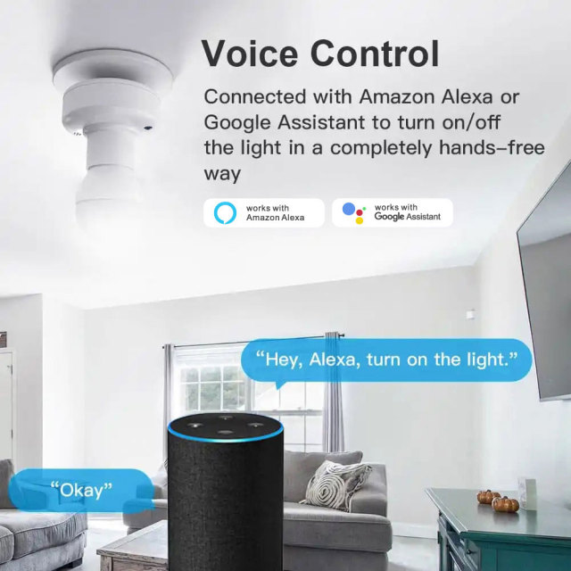 Tuya Smart WiFi Lamp Socket E27, Works with Alexa/Google, App/Voice Control, Timing & Group Control, Easy Installation