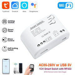 Tuya Smart WiFi 1CH Switch with RF433 – Voice Control, App-Enabled for Home Appliance Automation
