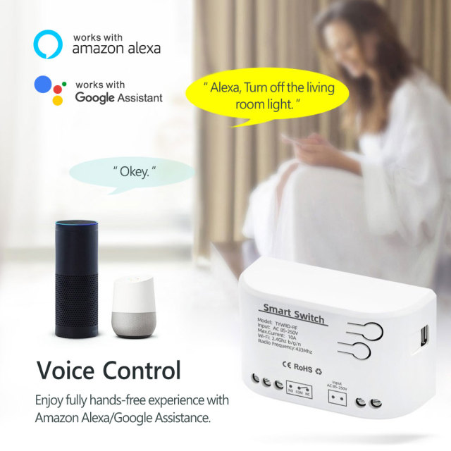 Tuya Smart WiFi 1CH Switch with RF433 – Voice Control, App-Enabled for Home Appliance Automation