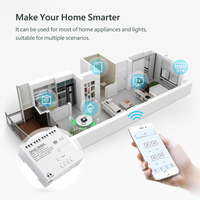 Tuya Smart WiFi 4CH Switch with RF433 – Voice Control, App-Enabled for Home Appliance Automation
