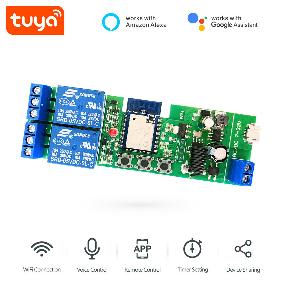 Tuya Smart WiFi 2CH Relay Module with RF433 – Voice Control, App-Enabled for Home Automation
