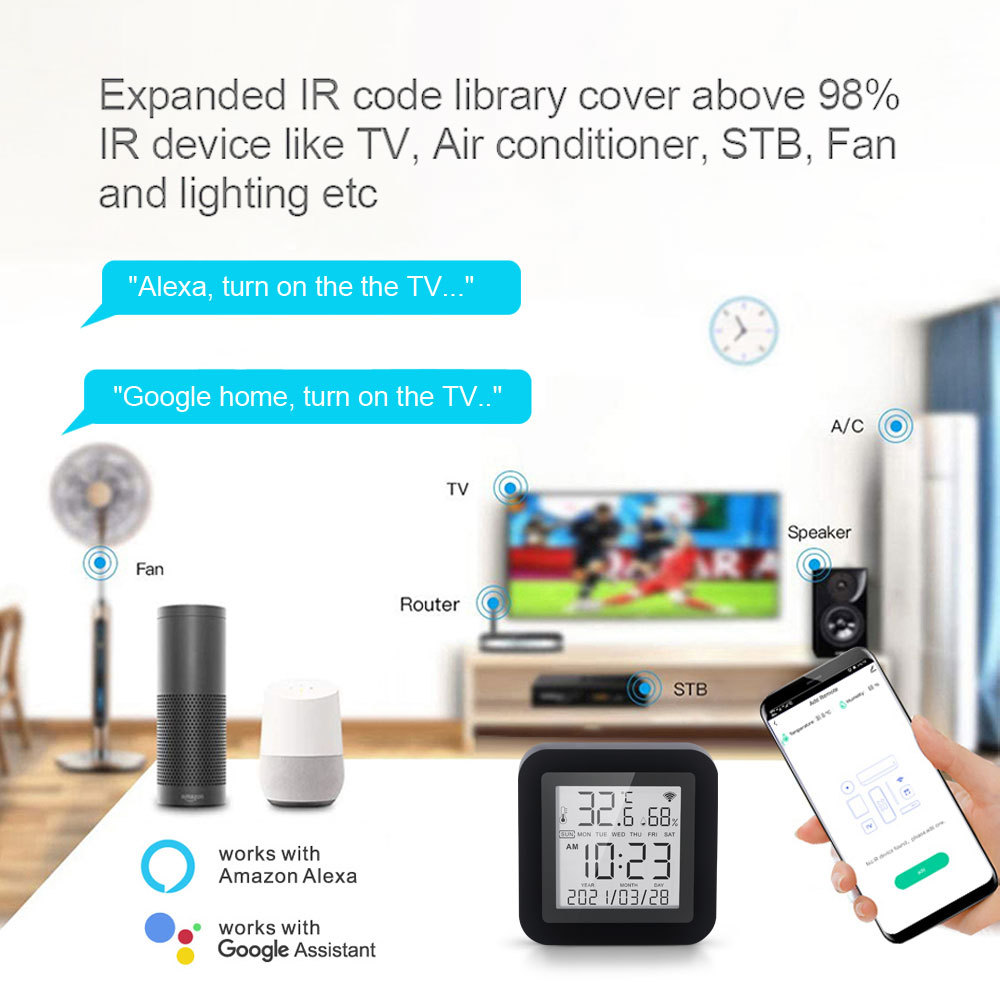 Tuya Smart WiFi IR Remote Control - Temp & Humidity Sensor, Voice Control for Home Appliance