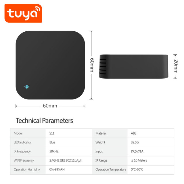 Tuya Smart WiFi IR+RF Remote Control (433/315Mhz) - Voice Control for Home Appliances