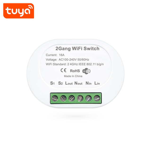Tuya Smart Wi-Fi Mini 2CH Switch - 16A Dual-Channel Voice Control (Alexa/Google) Smart Switch Module