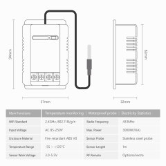 Tuya Smart WiFi Waterproof Temperature Switch 16A 3000W - RF433 Controller with Energy Monitoring