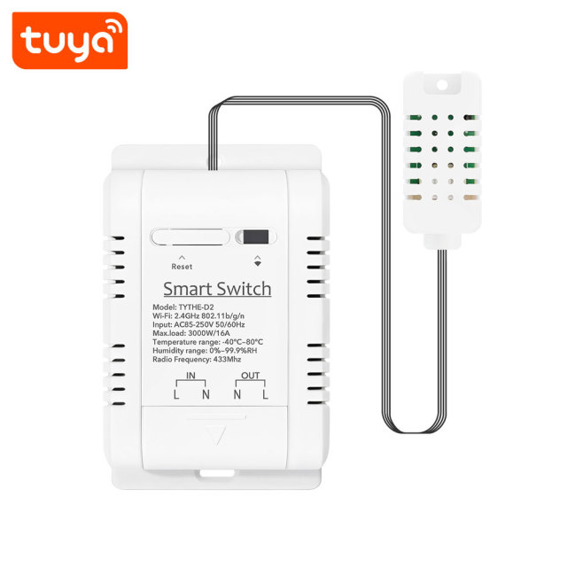 Tuya Smart WiFi Temp & Humidity Switch 16A 3000W - RF433 Controller with Energy Monitoring