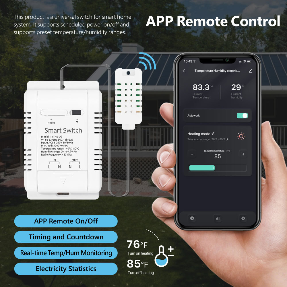 Tuya Smart WiFi Temp & Humidity Switch 16A 3000W - RF433 Controller with Energy Monitoring