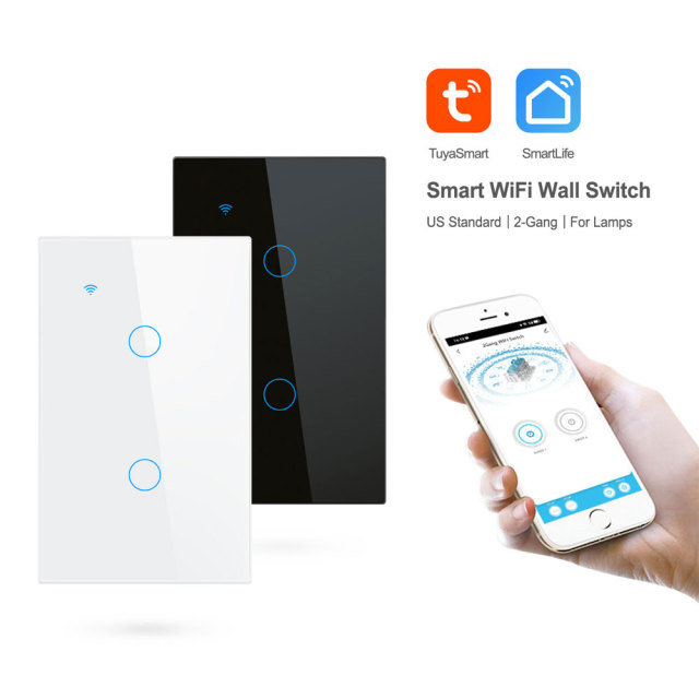 Tuya Smart 2-Gang WiFi Touch Wall Switch (US Standard) - 2-Channel for Lamps