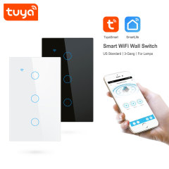 Tuya Smart 3-Gang WiFi Touch Wall Switch (US Standard) - 3-Channel for Lamps