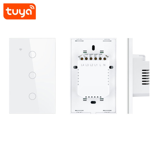 Tuya Smart 3-Gang WiFi Touch Wall Switch (US Standard) - 3-Channel for Lamps
