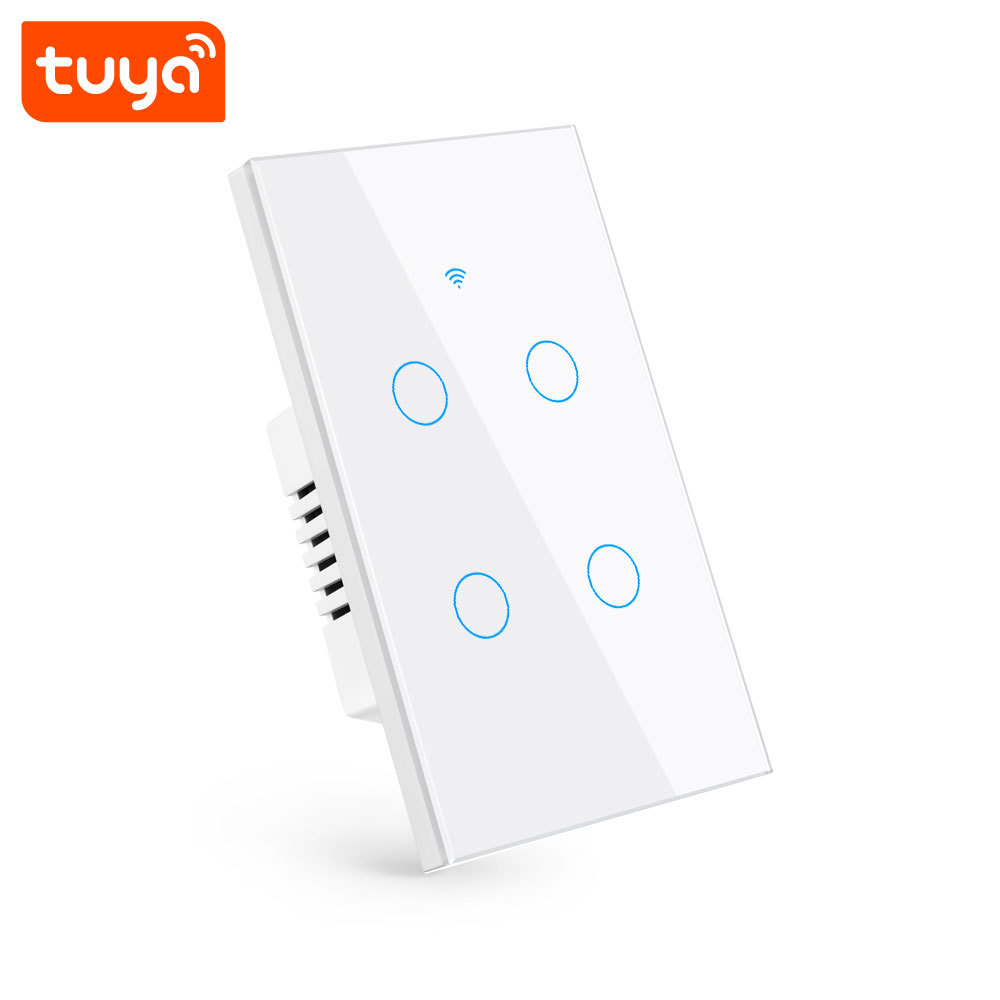 Tuya Smart 4-Gang WiFi Touch Wall Switch (US Standard) - 4-Channel for Lamps
