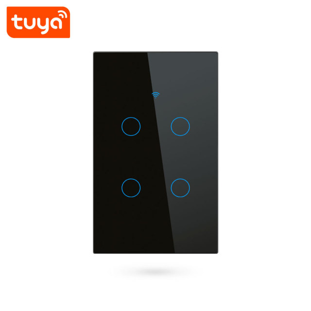 Tuya Smart 4-Gang WiFi Touch Wall Switch (US Standard) - 4-Channel for Lamps