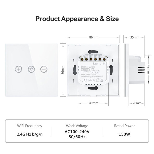 Tuya Smart WiFi Dimmer Switch | EU Touch Panel, App & Voice Control for LED Lights