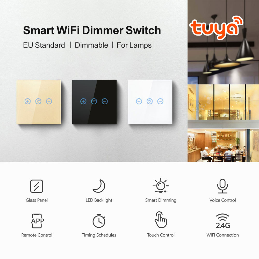 Tuya Smart WiFi Dimmer Switch | EU Touch Panel, App & Voice Control for LED Lights
