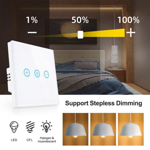 Tuya Smart WiFi Dimmer Switch | EU Touch Panel, App & Voice Control for LED Lights