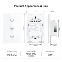 Tuya Smart WiFi Dimmer Switch - US Touch Panel, Voice & App Control for Lights