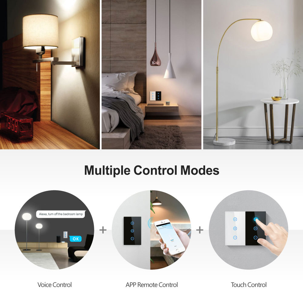 Tuya Smart WiFi Dimmer Switch - US Touch Panel, Voice & App Control for Lights