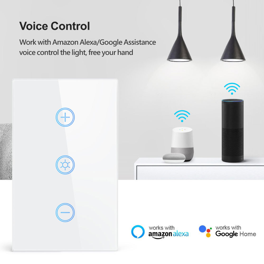 Tuya Smart WiFi Dimmer Switch - US Touch Panel, Voice & App Control for Lights