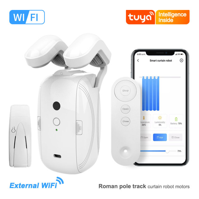 Tuya Smart WiFi Curtain Robot Motor with Voice Control for Roman Pole & Track Curtains
