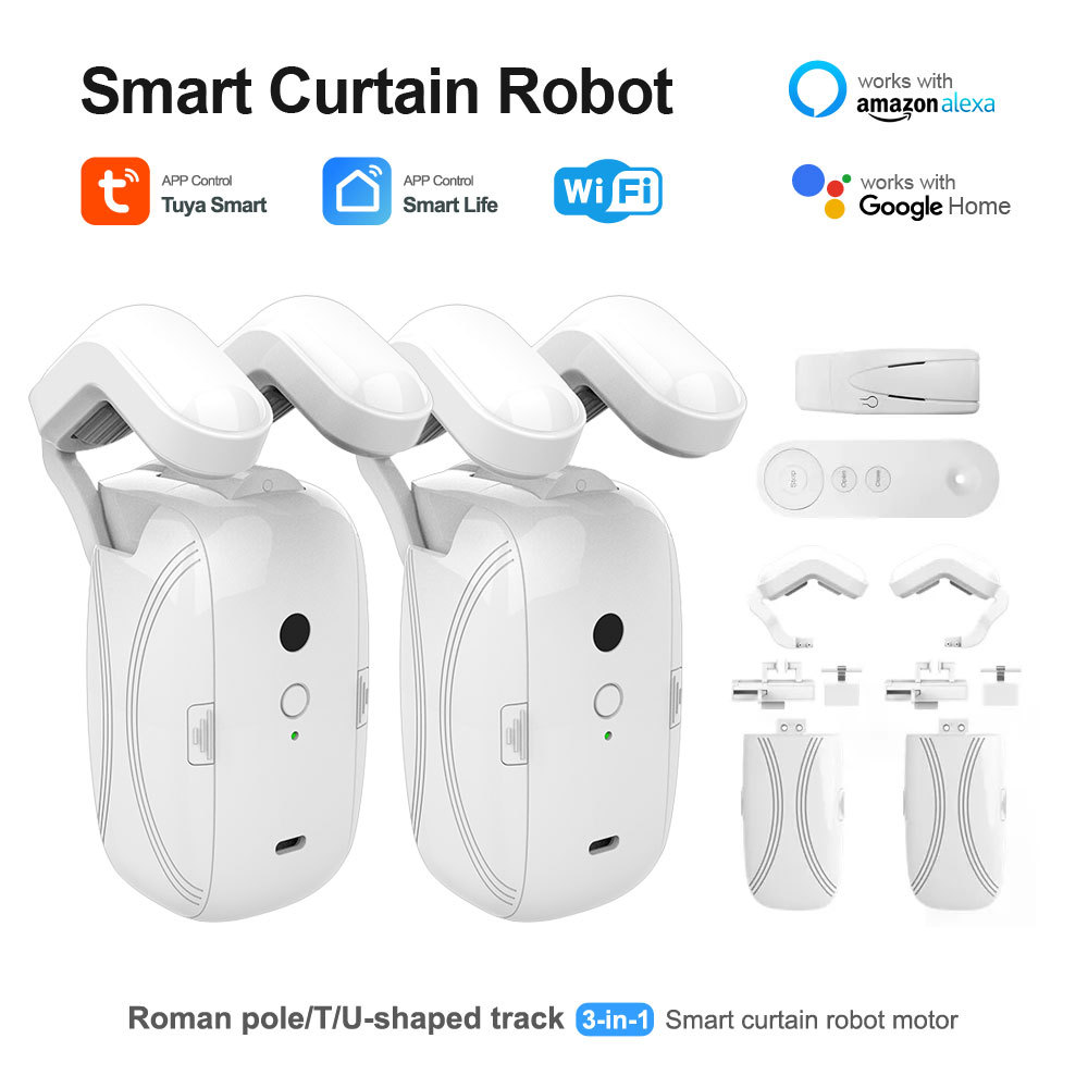 3-in-1 Tuya Smart WiFi Curtain Robot Motor for Roman Pole/T/U-Shaped Tracks