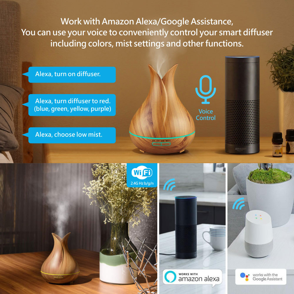 400ml Tuya Smart WiFi Aroma Diffuser | Ultrasonic Humidifier with 7-Color LED