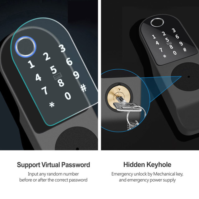 Tuya Smart WiFi Fingerprint Rim Lock with RF433 Remote（Optional) & IC Card Unlock