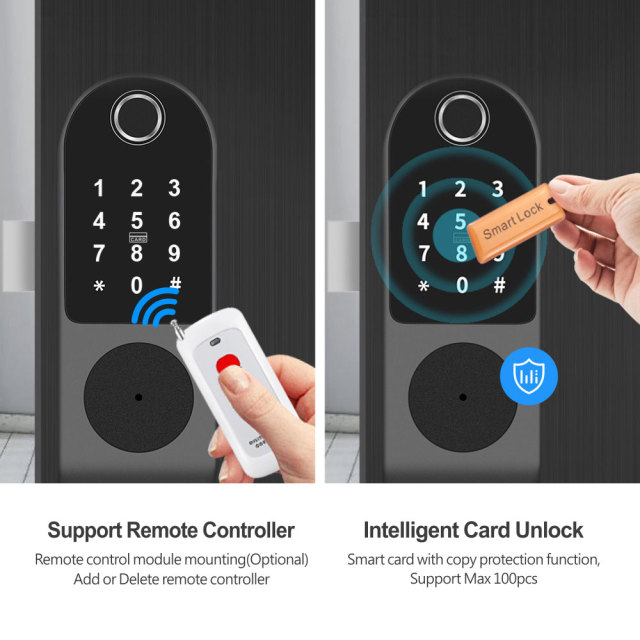 Tuya Smart WiFi Fingerprint Rim Lock with RF433 Remote（Optional) & IC Card Unlock