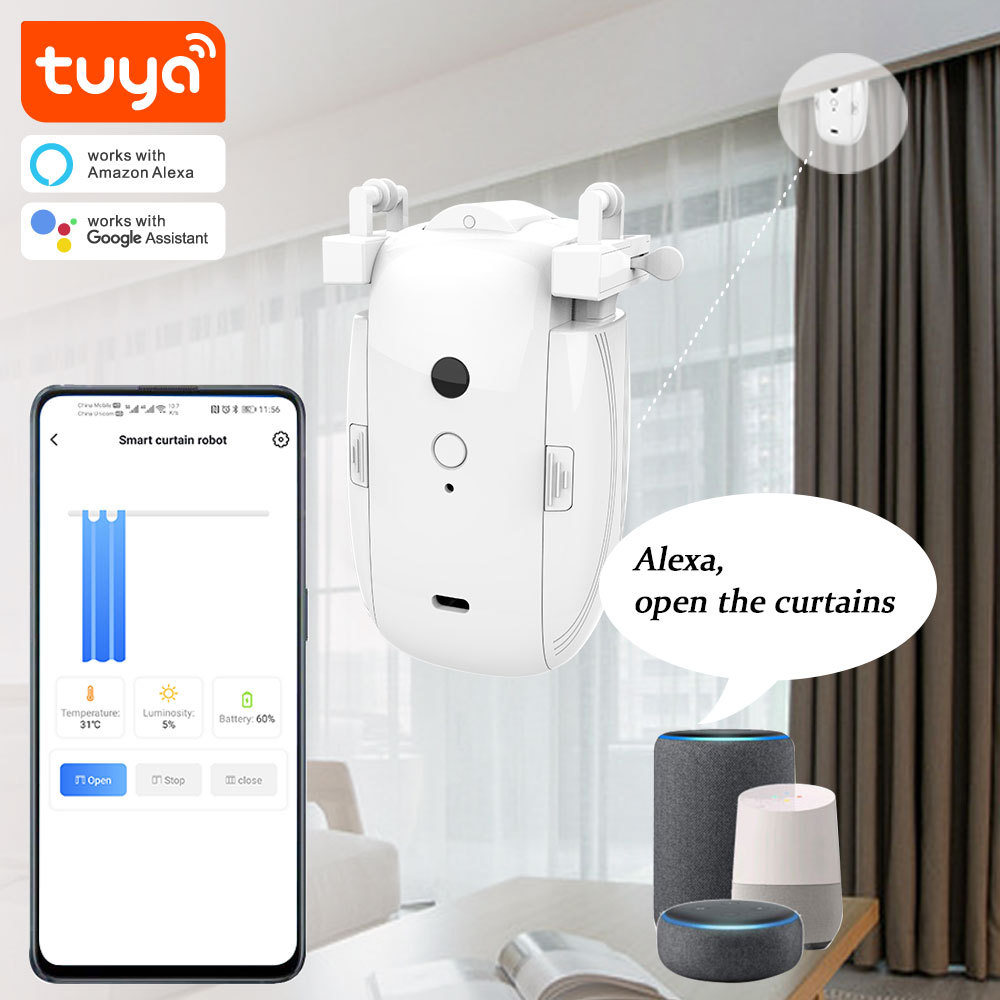 Tuya Smart BLE Roman Pole Curtain Robot Motor with App & Remote Control