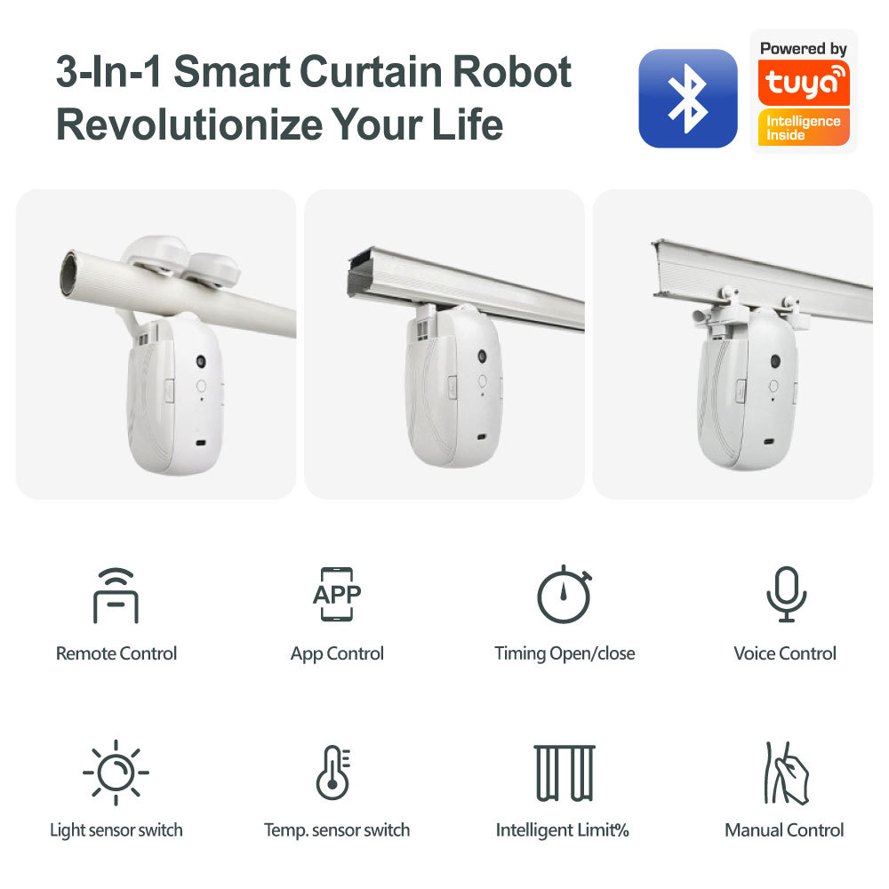 Tuya Smart BLE Roman Pole Curtain Robot Motor with App & Remote Control