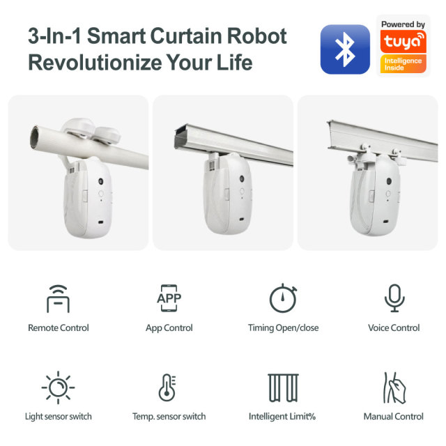 Tuya Smart BLE Roman Pole Curtain Robot Motor with App & Remote Control