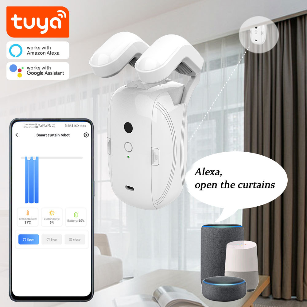 3-in-1 Tuya Smart WiFi Curtain Robot Motor for Roman Pole/T/U-Shaped Tracks