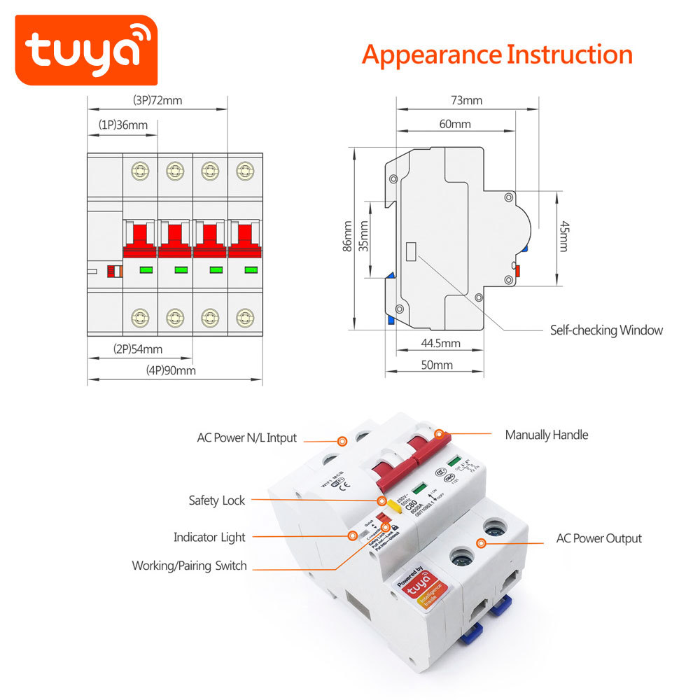 4P Tuya Smart MCB Switch – 4-Pole WiFi Circuit Breaker with App Control & Safety Protection