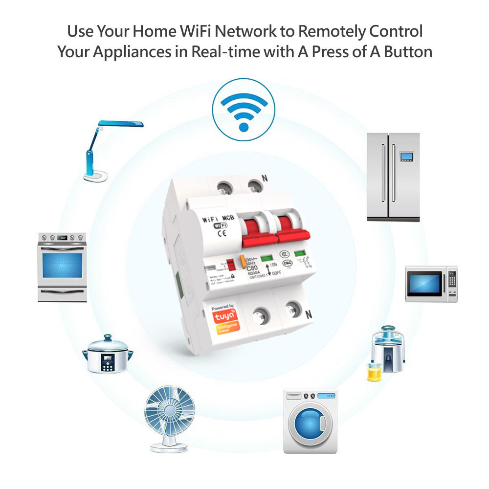 2P Tuya Smart MCB Switch | WiFi Circuit Breaker with Remote Control & Timing