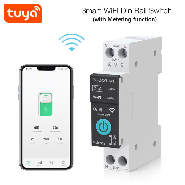 Tuya Smart WiFi DIN Rail Circuit Breaker with Power Metering (1-63A)