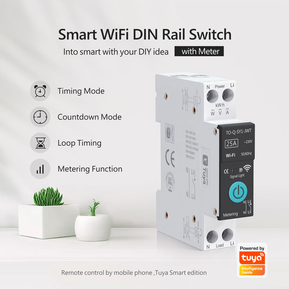 Tuya Smart WiFi DIN Rail Circuit Breaker with Power Metering (1-63A)