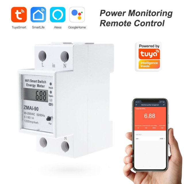 Tuya Smart WiFi Switch Energy Meter - App & Voice Control, Real-time Power Monitoring