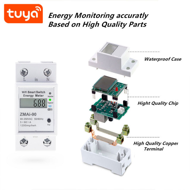 Tuya Smart WiFi Switch Energy Meter - App & Voice Control, Real-time Power Monitoring