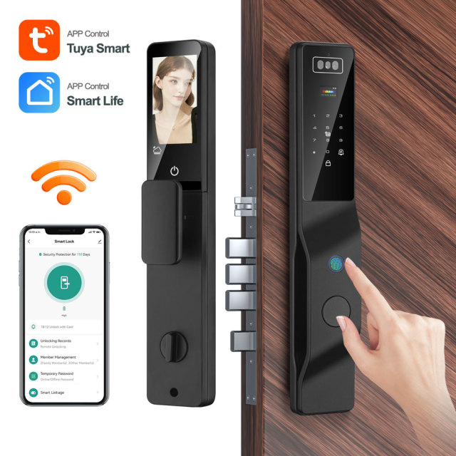 Tuya Smart WiFi Fingerprint Door Lock with 3D Face Recognition, Palm Print & HD Visual Intercom