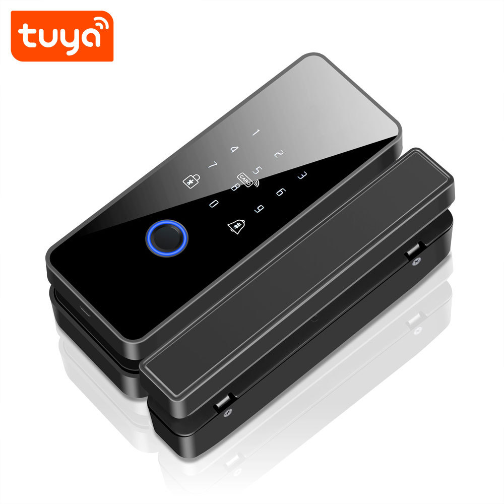 Tuya Smart Fingerprint Glass Door Lock with IC Card & Password Unlock
