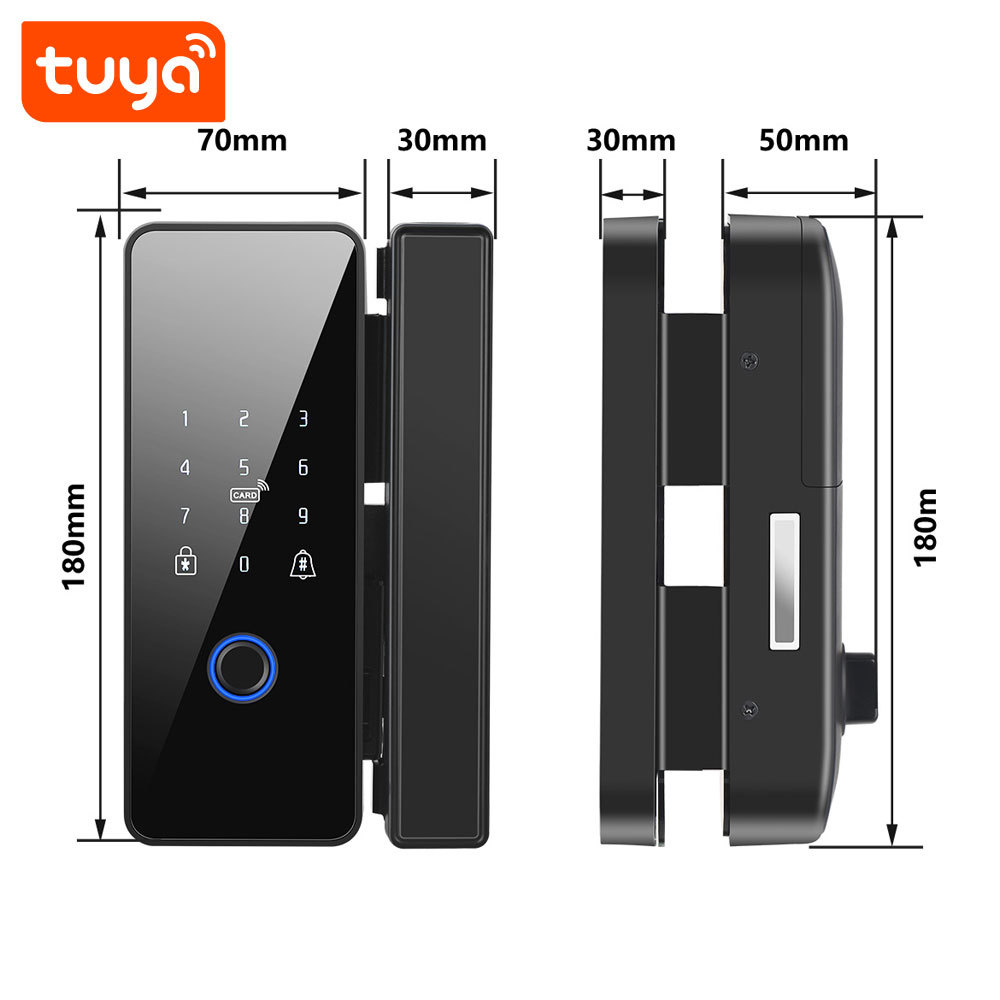 Tuya Smart Fingerprint Glass Door Lock with IC Card & Password Unlock