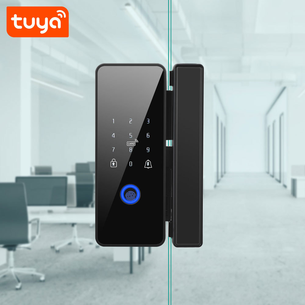 Tuya Smart Fingerprint Glass Door Lock with IC Card & Password Unlock