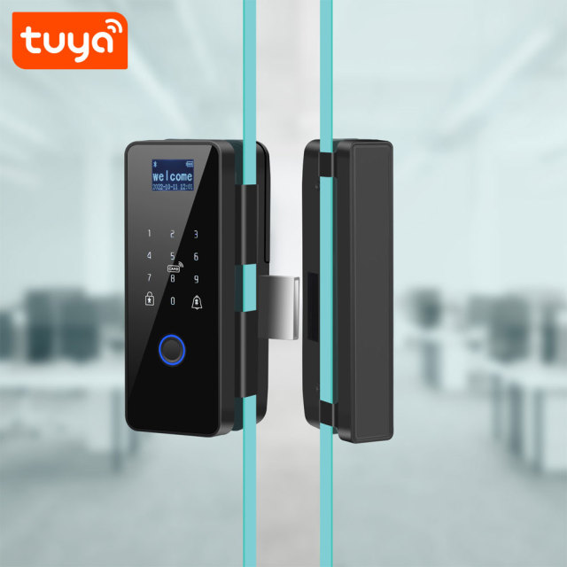 Tuya Smart Fingerprint Glass Door Lock with LCD Screen & IC Card Unlock