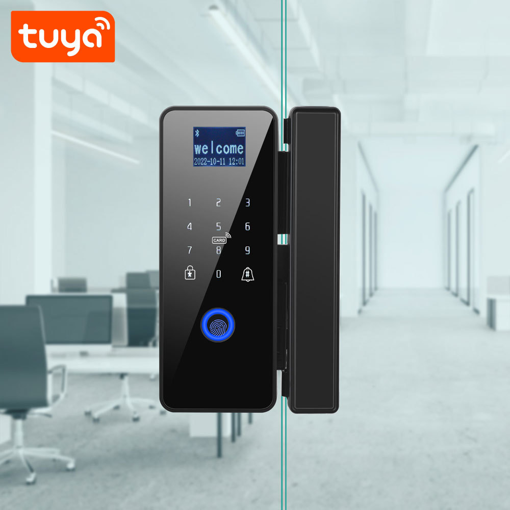Tuya Smart Fingerprint Glass Door Lock with LCD Screen & IC Card Unlock