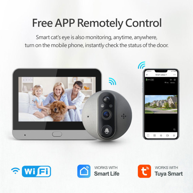 Tuya Smart 3.0MP Peephole Video Doorbell with 4.3" Screen, Two-Way Audio & Night Vis