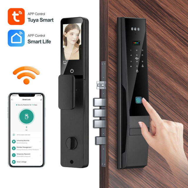 Tuya Smart WiFi Fingerprint Door Lock with 3D Face Recognition, Palm Print & Visual Intercom